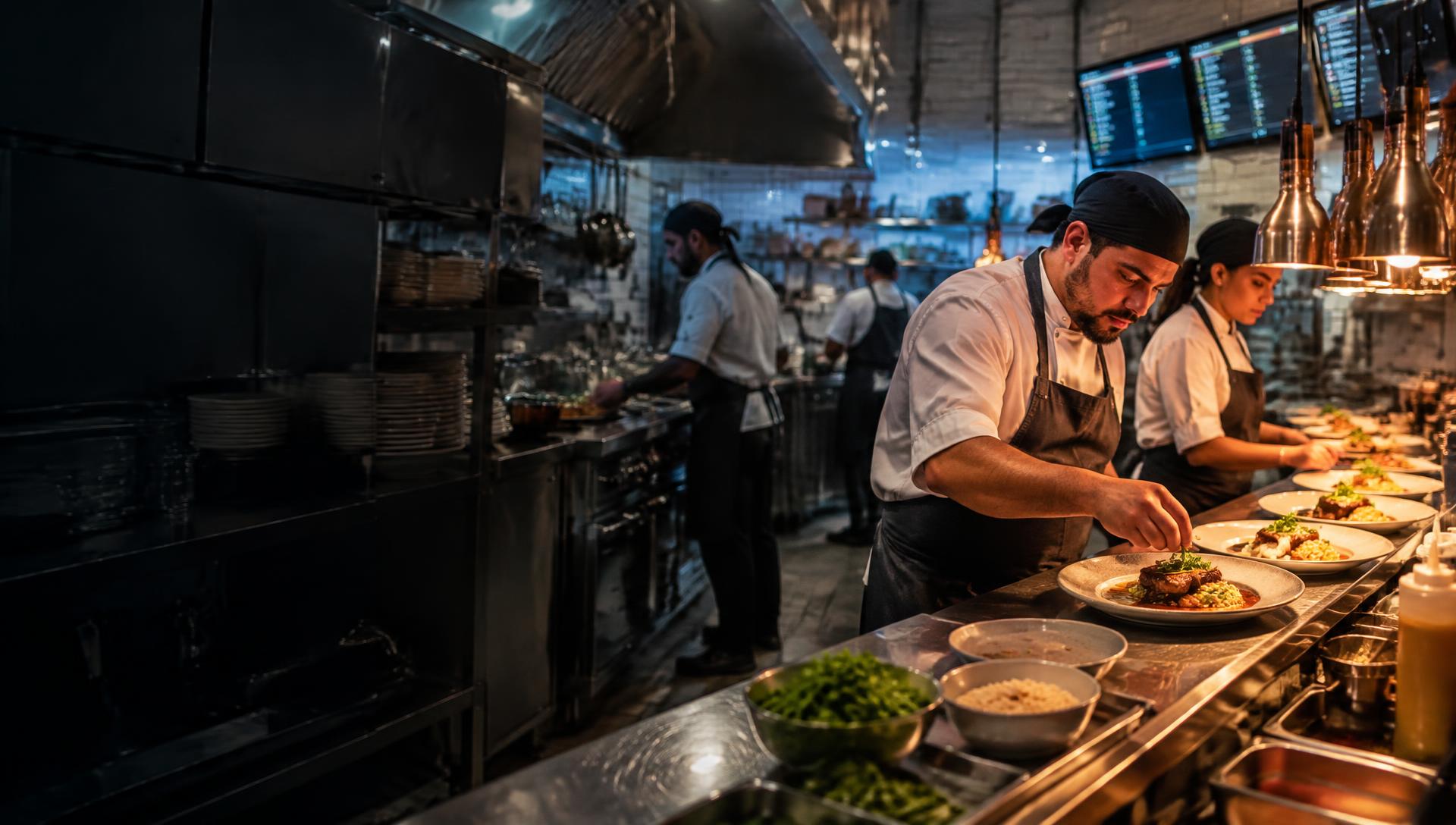 Equipe de cozinha trabalhando durante o serviço
